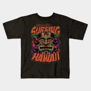 Paradise Surfing Hawaii Tiki Mask Kids T-Shirt